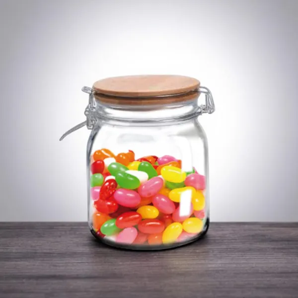 Скляна банка 1,2 л для зберігання сипучих продуктів, із затискачем та бамбуковою кришкою O