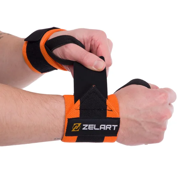 Бинти кистьові для жиму STRENGTH WRIST WRAPS Zelart TA-7807 Чорний-помаранчевий