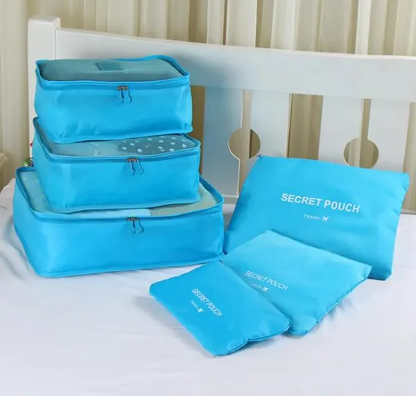 Набір дорожніх органайзерів для речей Laundry Pouch 6 сумочок на застібках Блакитний, доро