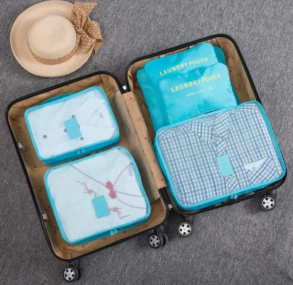 Набір дорожніх органайзерів для речей Laundry Pouch 6 сумочок на застібках Блакитний, дорожній органайзер для валізи — фото 2