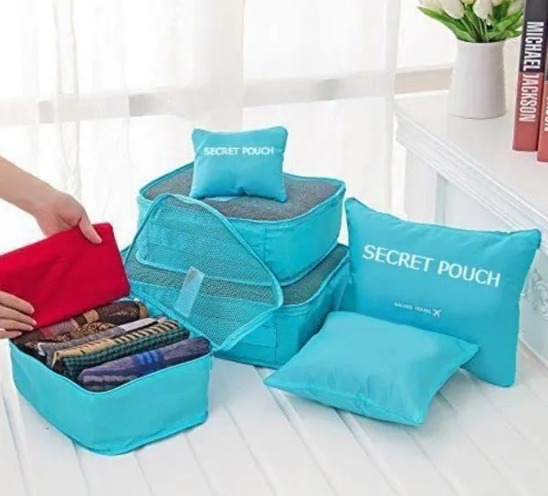 Набір дорожніх органайзерів для речей Laundry Pouch 6 сумочок на застібках Блакитний, дорожній органайзер для валізи — фото 5