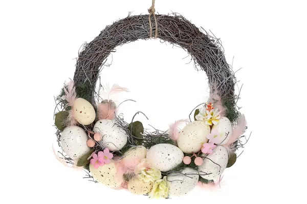 Декоративний Великодній вінок Easter c крашанками, 26см, зефірно-рожевий