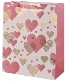 Пакет подарунковий паперовий XS "Heart" 14*15*7см, R98562-XS Рожевий