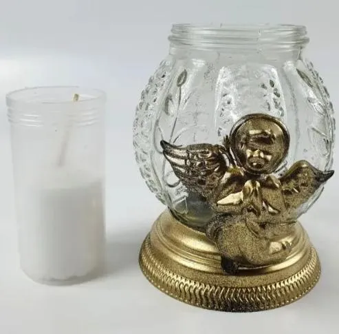 Лампада скляна з ангелом 15 см, свічка-пам'ять декоративна, колір Бронзовий — фото 4