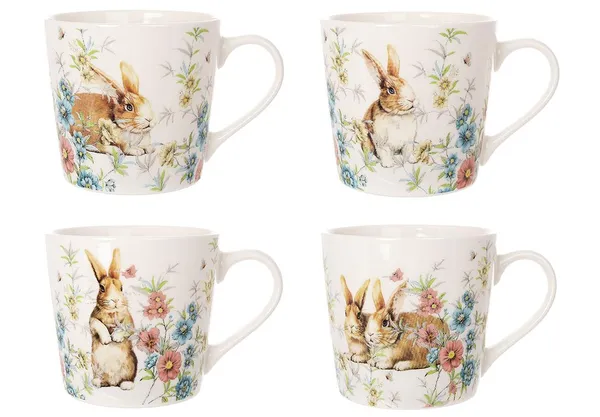Кухлі 4 шт порцелянові Happy Rabbit 450мл 311-123