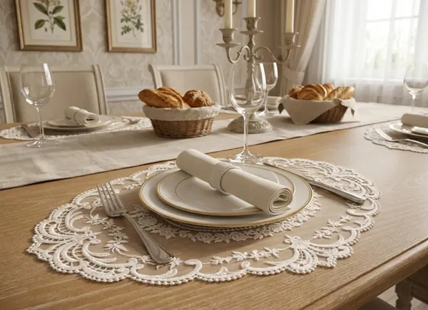 Мереживна сервірувальна серветка 29*41 см Lace Bouquet, колір - молочний білий (445-272) — фото 2
