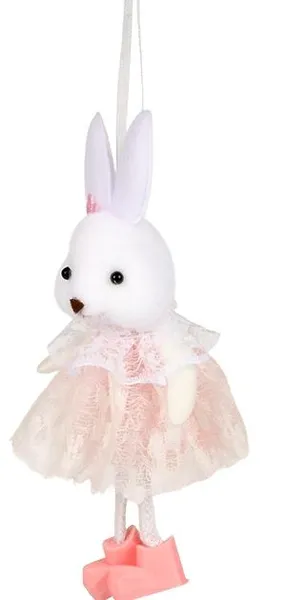 Фігурка-підвіска великодня "Easter Bunny" 14см R40490 рожева з білим