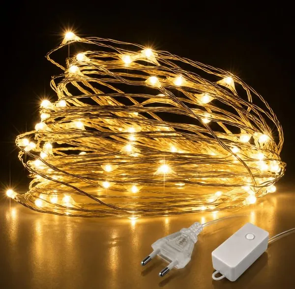 Світлодіодна гірлянда Роса 10 м, 100 LED, 8 режимів, USB, тепле біле світло, 1901-07
