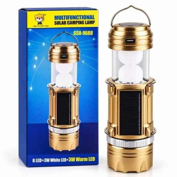 Фонарь кемпинговый HB-9688, 8 LED + 3W Warm LED, аккумуляторный, с солнечной панелью и USB — фото 3