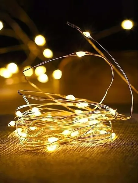 Гірлянда з USB та батарейках Роса - 5 м., 50 LED діодів, провід гнучкий металевий, свічення Теплий білий (на ялинку, штору, вікно, стіну) — фото 3