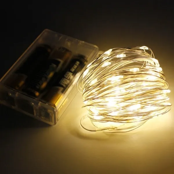Гірлянда на батарейках Роса - 10 м., 100 LED діодів, провід гнучкий металевий, світіння Теплий білий (на ялинку, штору, вікно, стіну) — фото 6