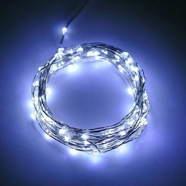 Гірлянда на USB та батарейках Роса - 10 м., 100 LED діодів, провід гнучкий металевий, свіч