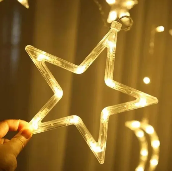 Гірлянда-завіса 450х80 см, 240 LED діодів (зірки), дріт гнучкий сріблястий, свічення тепли