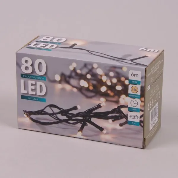Гірлянда на 6 м., 80 LED діодів, дріт гнучкий чорний, свічення Біле тепле від 220В (на ялинку, штору, вікно, стіну) — фото 3