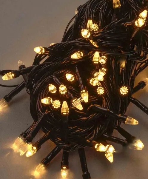 Гірлянда на 6 м., 80 LED діодів, дріт гнучкий чорний, свічення Біле тепле від 220В (на ялинку, штору, вікно, стіну) — фото 4