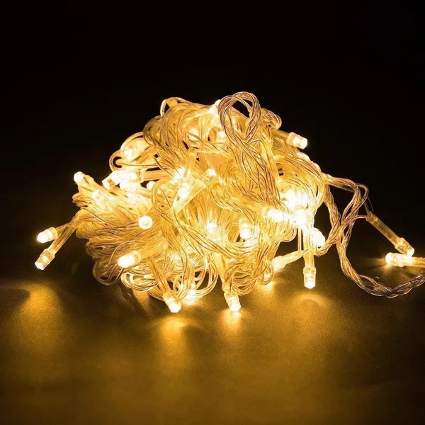Гірлянда на 6 м., 100 LED діодів, провід гнучкий прозорий, свічення Біле тепле (8 режимів) від 220В (на ялинку, штору, вікно, стіну) — фото 2