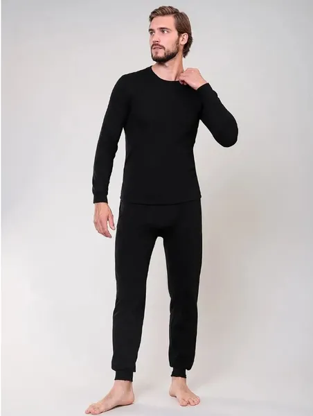 Комплект чоловічої термобілизни (лонгслів та кальсони) нар. 2XL (48-50) Чорний (зимове, спортивне, повсякденне) (22101) — фото 2
