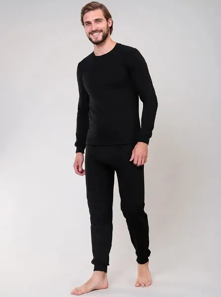 Комплект чоловічої термобілизни (лонгслів та кальсони) нар. 4XL (52-54) Чорний (зимове, спортивне, повсякденне) (22101) — фото 3