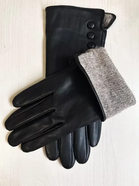 Перчатки женские натуральные кожаные зимние р. M 7.5 (19-20 см) Черные с подкладкой из шерсти утепленные (G-05) — фото 4