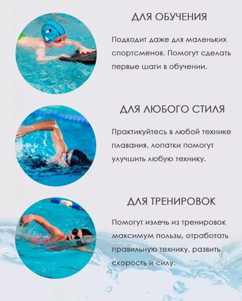 Лопатки для плавания в бассейне, ласты для рук размер L (21x15см) Синий для взрослых — фото 3