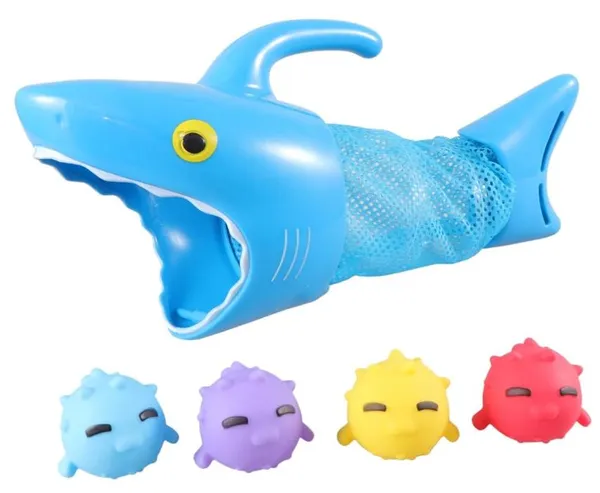 Ігра рибалка дитяча для ігор у воді (ванної) з дитиною Акула (Shark) з 4 рибками (м'ячами)