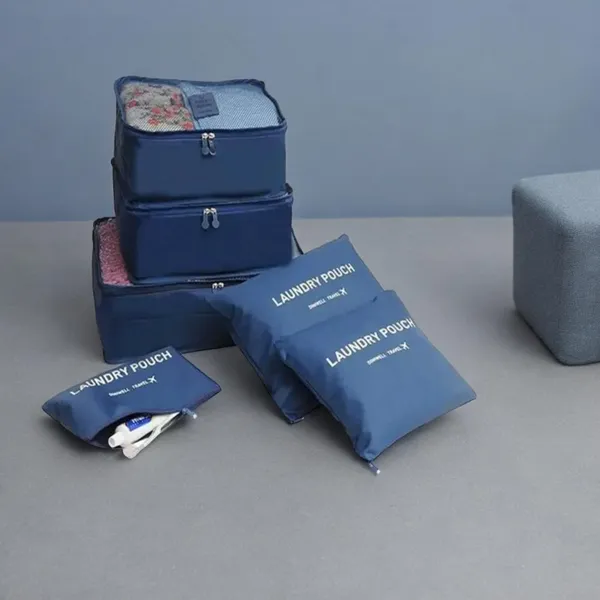 Набір дорожніх органайзерів для речей Laundry Pouch 6 сумочок на застібках Синій дорожній 