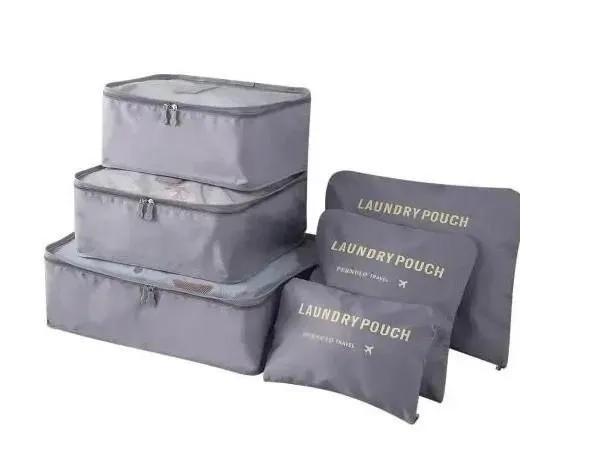 Дорожній набір органайзерів для речей Laundry Pouch 6 сумочок на застібках Сірий