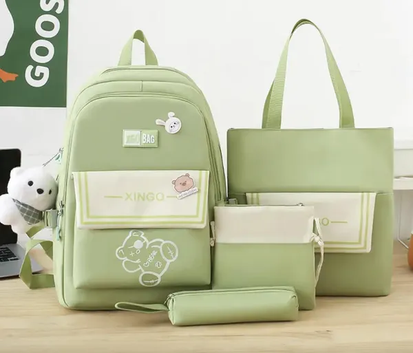 Рюкзак 4 в 1 шкільний для дівчинки XGO BAG (набір: рюкзак, шоппер, пенал, сумочка), салатовий — фото 2