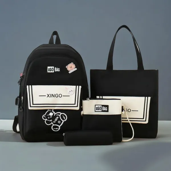 Рюкзак 4 в 1 шкільний для дівчинки XGO BAG (набір: рюкзак, шоппер, пенал, сумочка), чорний