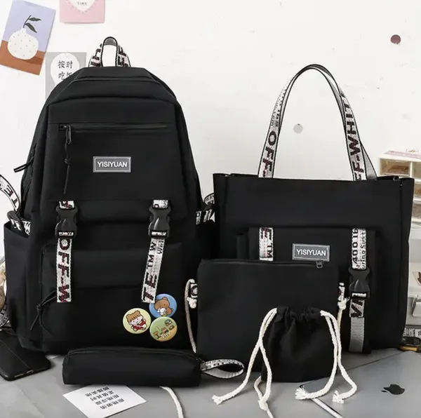 Рюкзак 5 в 1 шкільний для дівчинки OFF-White (набір: рюкзак, шоппер, пенал, сумочка, гаманець), чорний — фото 2