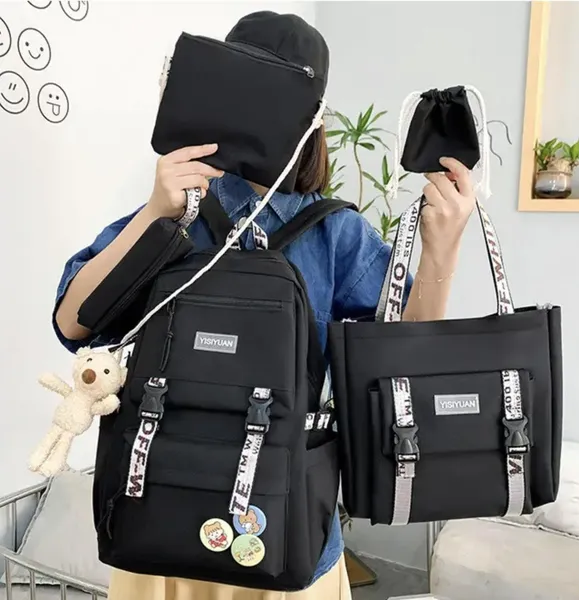 Рюкзак 5 в 1 шкільний для дівчинки OFF-White (набір: рюкзак, шоппер, пенал, сумочка, гаманець), чорний — фото 3