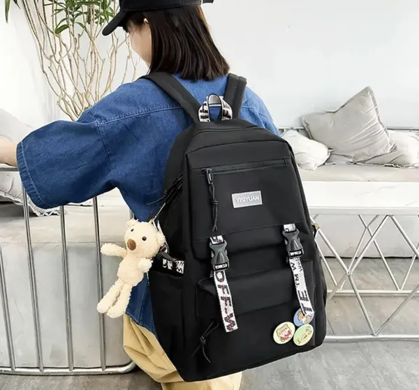 Рюкзак 5 в 1 шкільний для дівчинки OFF-White (набір: рюкзак, шоппер, пенал, сумочка, гаманець), чорний — фото 4