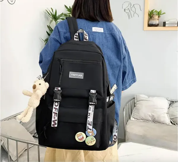 Рюкзак 5 в 1 шкільний для дівчинки OFF-White (набір: рюкзак, шоппер, пенал, сумочка, гаманець), чорний — фото 5