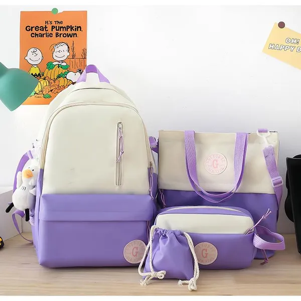 Рюкзак 4 в 1 шкільний для дівчинки G-Bag (набір: рюкзак, шоппер, пенал, сумочка), фіолетовий — фото 2