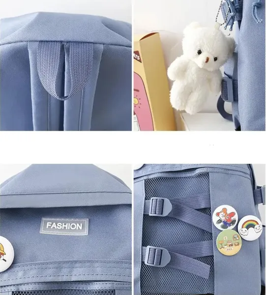 Рюкзак 5 в 1 школьный для девочки Fashion (набор: рюкзак, шоппер, пенал, сумочка, кошелек), голубой — фото 6