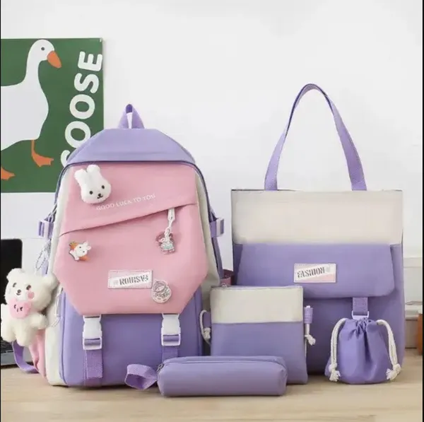 Рюкзак 5 в 1 шкільний для дівчинки Fashion/Rabbit (набір: рюкзак, шоппер, пенал, сумочка, гаманець), фіолетовий — фото 2