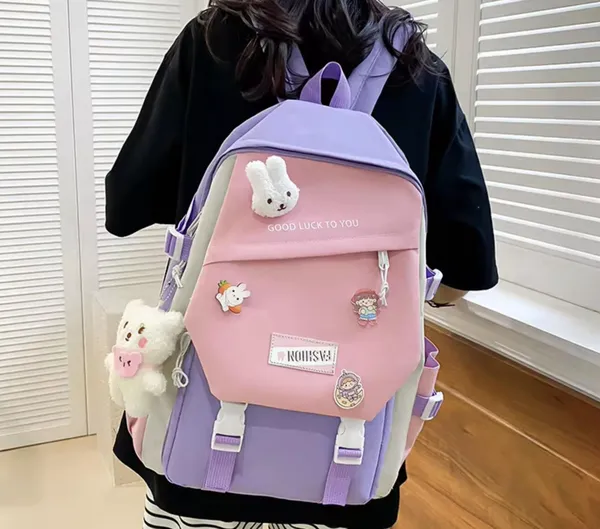 Рюкзак 5 в 1 шкільний для дівчинки Fashion/Rabbit (набір: рюкзак, шоппер, пенал, сумочка, гаманець), фіолетовий — фото 4