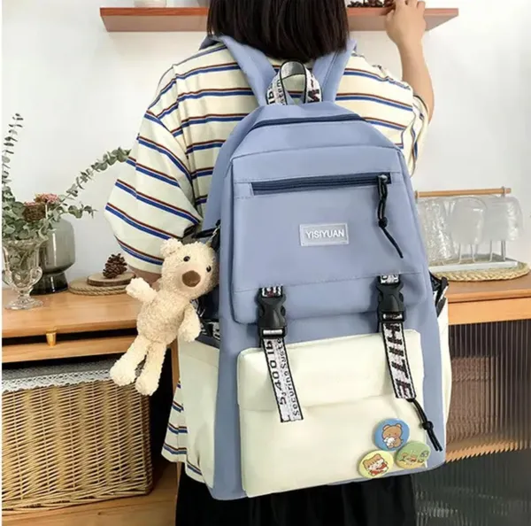 Рюкзак 5 в 1 шкільний для дівчинки OFF-White (набір: рюкзак, шоппер, пенал, сумочка, гаманець), голубий — фото 5
