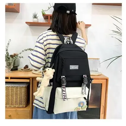 Рюкзак 5 в 1 шкільний для дівчинки OFF-White (набір: рюкзак, шоппер, пенал, сумочка, гаманець), Чорно-білий — фото 3
