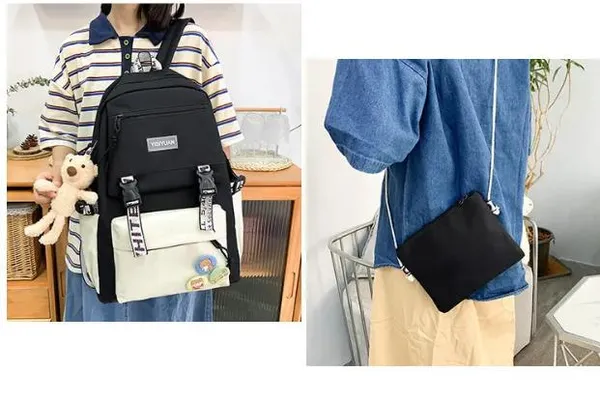 Рюкзак 5 в 1 шкільний для дівчинки OFF-White (набір: рюкзак, шоппер, пенал, сумочка, гаманець), Чорно-білий — фото 4