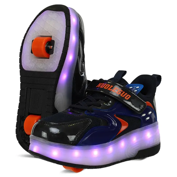 Роликові кросівки з підсвічуванням LED на двох колесах SP-Sport OB-3419 розмір 32 чорний-темно-синій