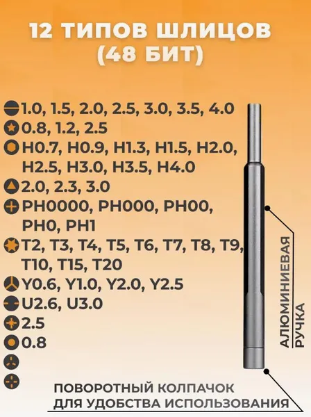 Викрутка + набір біт 48 шт для ноутбука з магнітним наконечником, телефону, окулярів і іграшок — фото 3