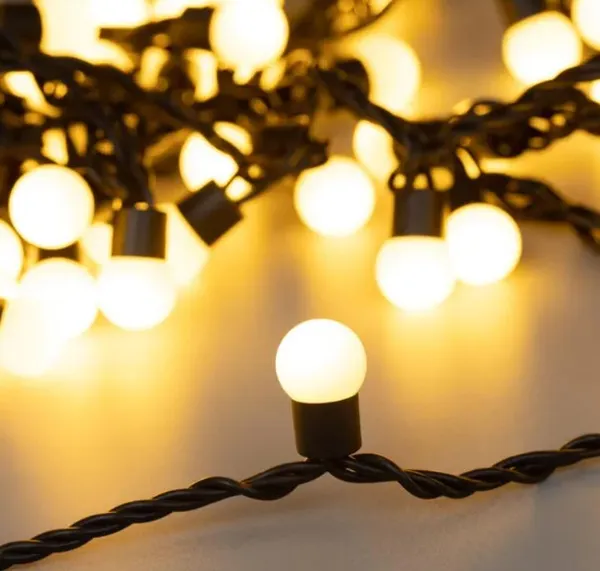 Гірлянда на 10 м., 200 LED діодів кульок 10 мм, дріт гнучкий чорний, світіння Біле тепле від 220В, 8 режимів роботи (На ялинку, штору, вікно, стіну) — фото 2