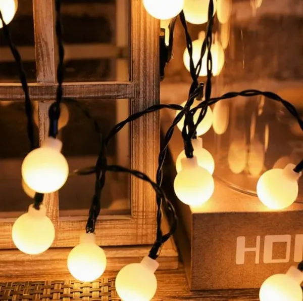 Гірлянда на 10 м., 200 LED діодів кульок 10 мм, дріт гнучкий чорний, світіння Біле тепле від 220В, 8 режимів роботи (На ялинку, штору, вікно, стіну) — фото 4