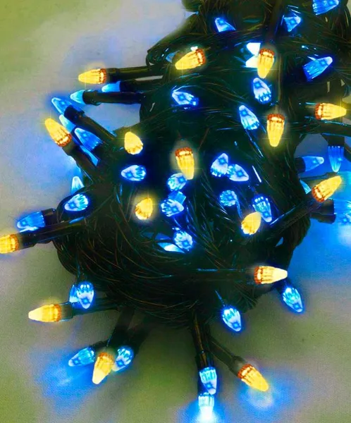 Гирлянда новогодняя конус Ukraine 10 м 200 LED, свечение желто-голубое (черный провод) 1220-26, 8 режимов, от 220 В (на елку, штору, окно, стену) — фото 4