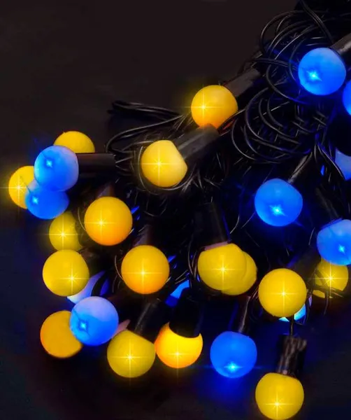 Гірлянда новорічна, кульки Ukraine 18 мм 40 LED, 7м, світло жовто-блакитне 1318-62, чорний