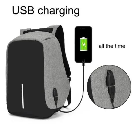 Рюкзак-антивор з USB - Сірий колір з кишенею для ноутбука або планшета і відсіком для особистих речей — фото 2
