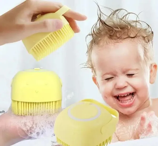 Cиликонова масажна щітка мочалка YELLOW Silicone Massage Bath | Мочалка для купання Щітка для тварин — фото 4