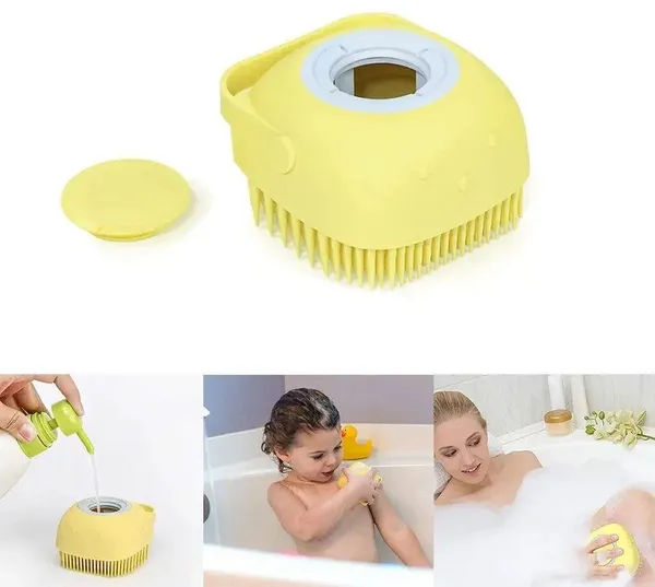 Cиликонова масажна щітка мочалка YELLOW Silicone Massage Bath | Мочалка для купання Щітка для тварин — фото 5
