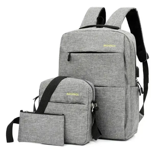 Комплект 3 в 1 (Рюкзак із USB Сумка Клатч) для щоденного використання Backpack Black Сірий